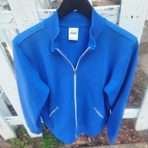 Blair Sweatshirt Fleece Lined Blue Zip-Up Jacket size Women's Large EUC - Picture 2 of 6